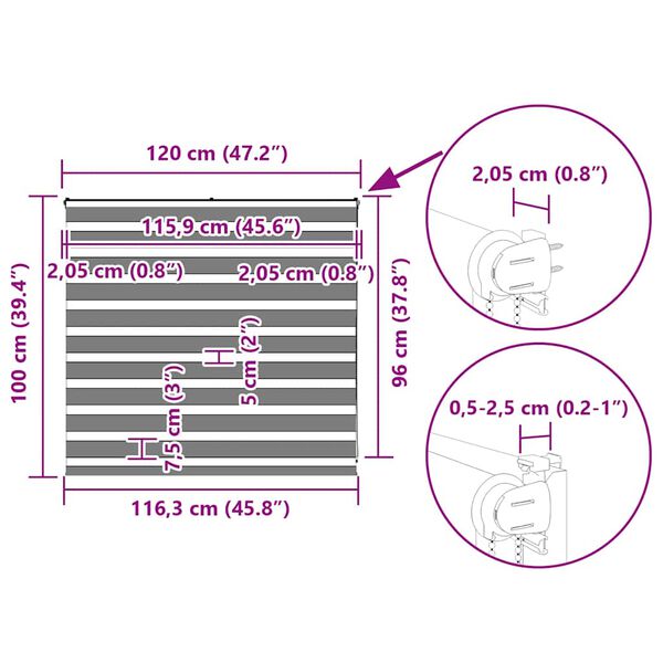 vidaXL Ζέβρα τυφλή Σκούρο Γκρι Πλάτος υφάσματος 115,9 εκ. Πολυεστέρας