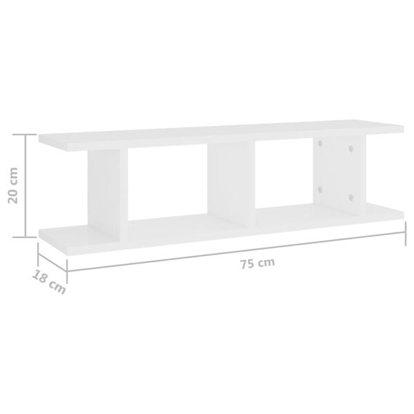 vidaXL Ραφιέρες Τοίχου 2 τεμ. Λευκό 75 x 18 x 20 εκ. Επεξεργ. Ξύλο