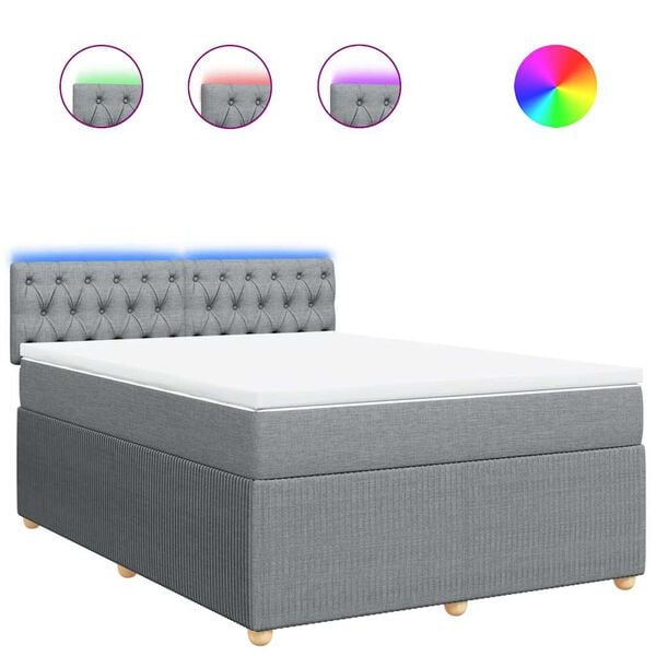 vidaXL Κρεβάτι Boxspring με Στρώμα Ανοιχτό Γκρι 140x200 εκ. Υφασμάτινο