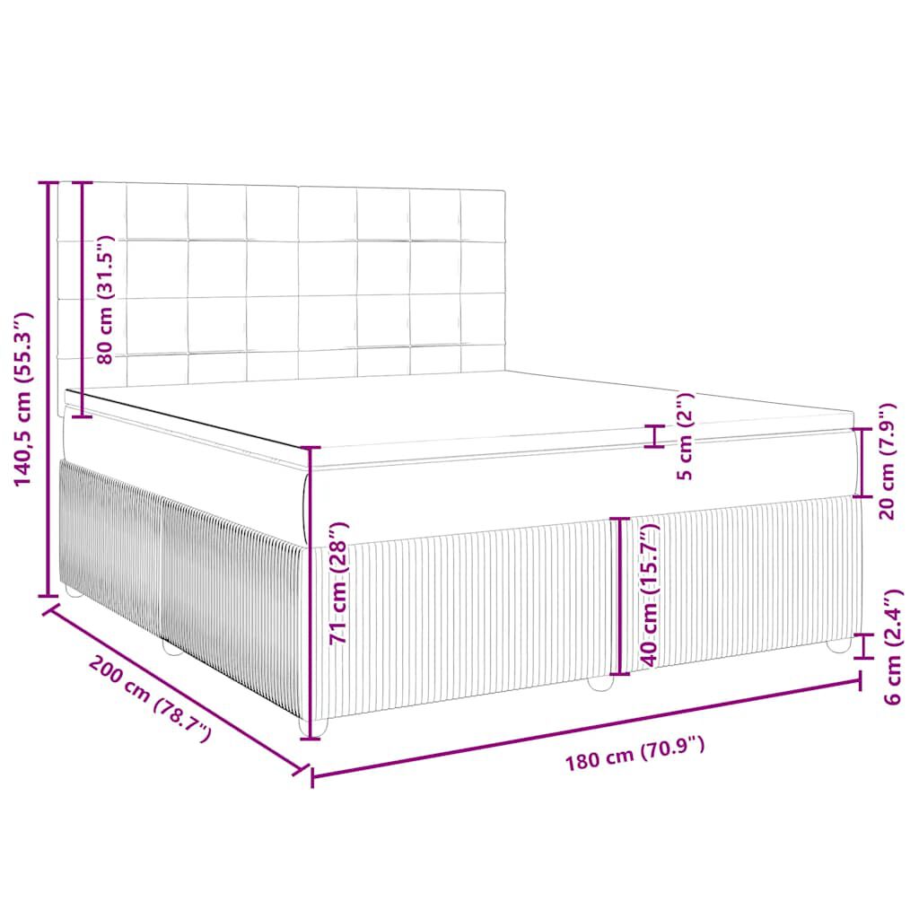 vidaXL Κρεβάτι Boxspring με Στρώμα Ροζ 180x200 εκ. Βελούδινο