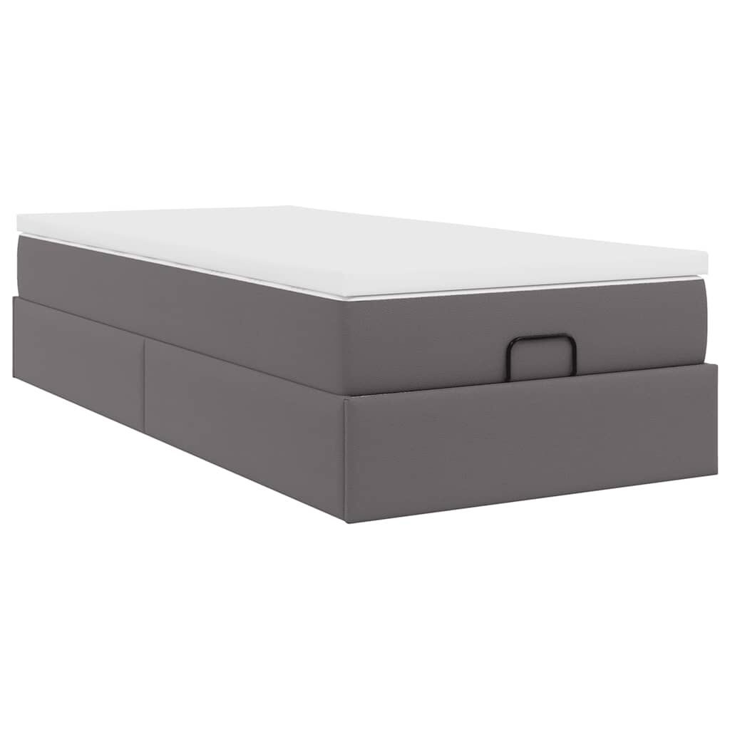 vidaXL Οθωμανικό κρεβάτι με στρώμα Γκρι 90x200cm Faux Leather