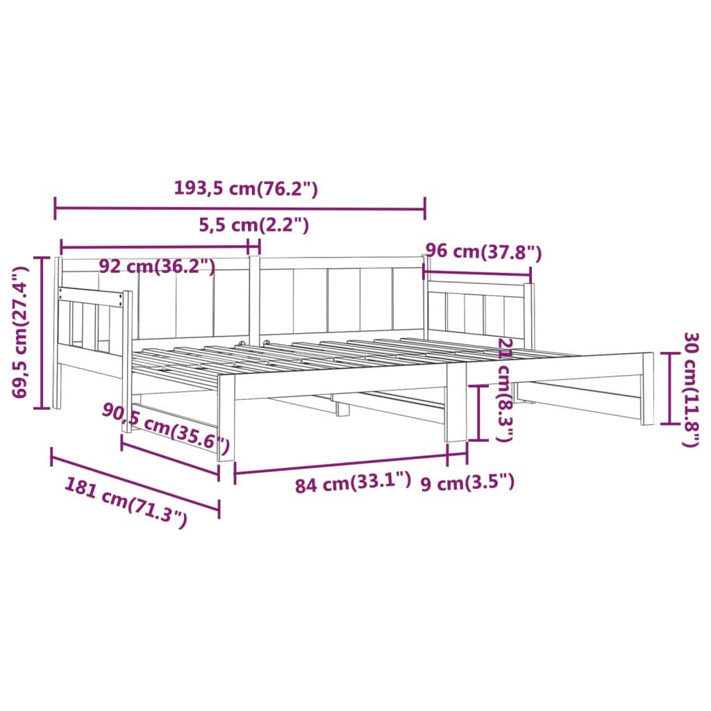 vidaXL Καναπές Κρεβάτι Συρόμενος 2x(90x190) εκ. από Μασίφ Ξύλο Πεύκου