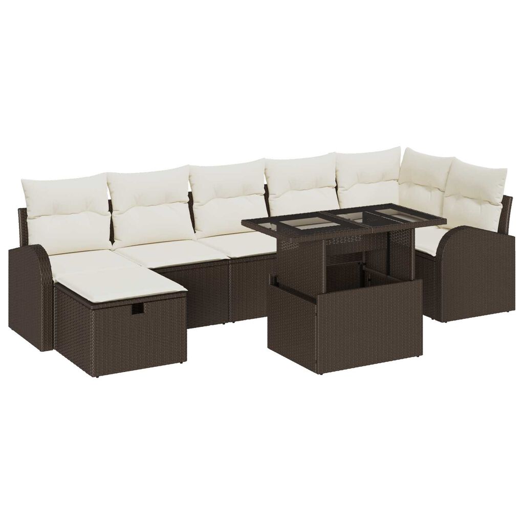 vidaXL Σετ Καναπέ Κήπου με μαξιλάρι 8 pcs Καφέ Πολυ ράταν