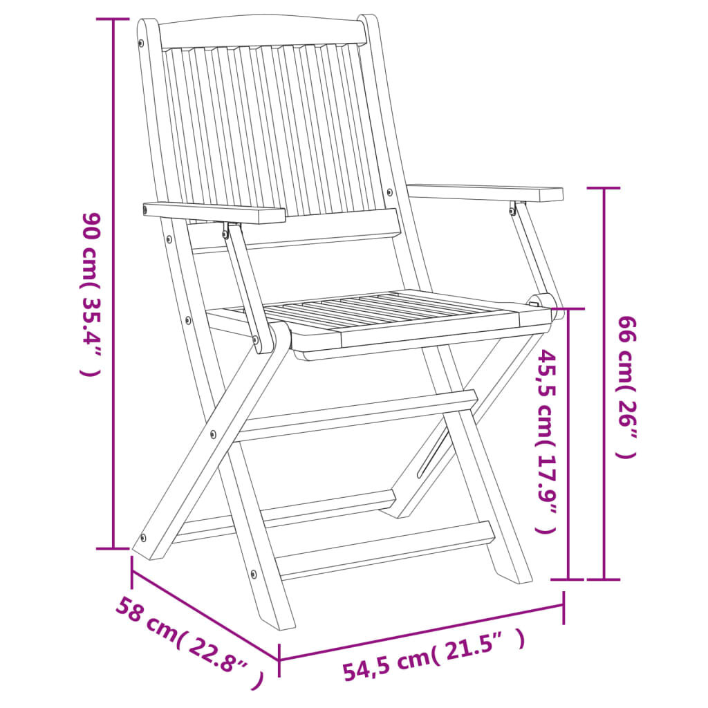 vidaXL Καρέκλες Κήπου Πτυσσόμενες 2 τεμ 58x54,5x90 εκ. Μασίφ Ακακία