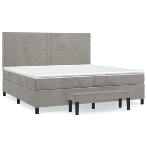 vidaXL Κρεβάτι Boxspring με Στρώμα Ανοιχτό Γκρι 200x200 εκ. Βελούδινο