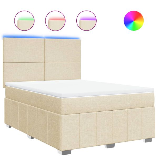vidaXL Κρεβάτι Boxspring με Στρώμα Κρεμ 140x190 εκ. Υφασμάτινο