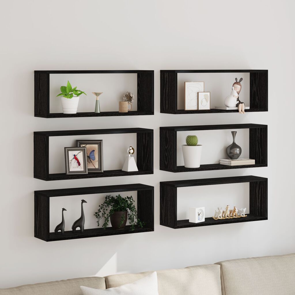 vidaXL Ράφια 6 τμχ Μαύρη Δρυς 60x15x23 εκ Κατασκευασμένο Ξύλο