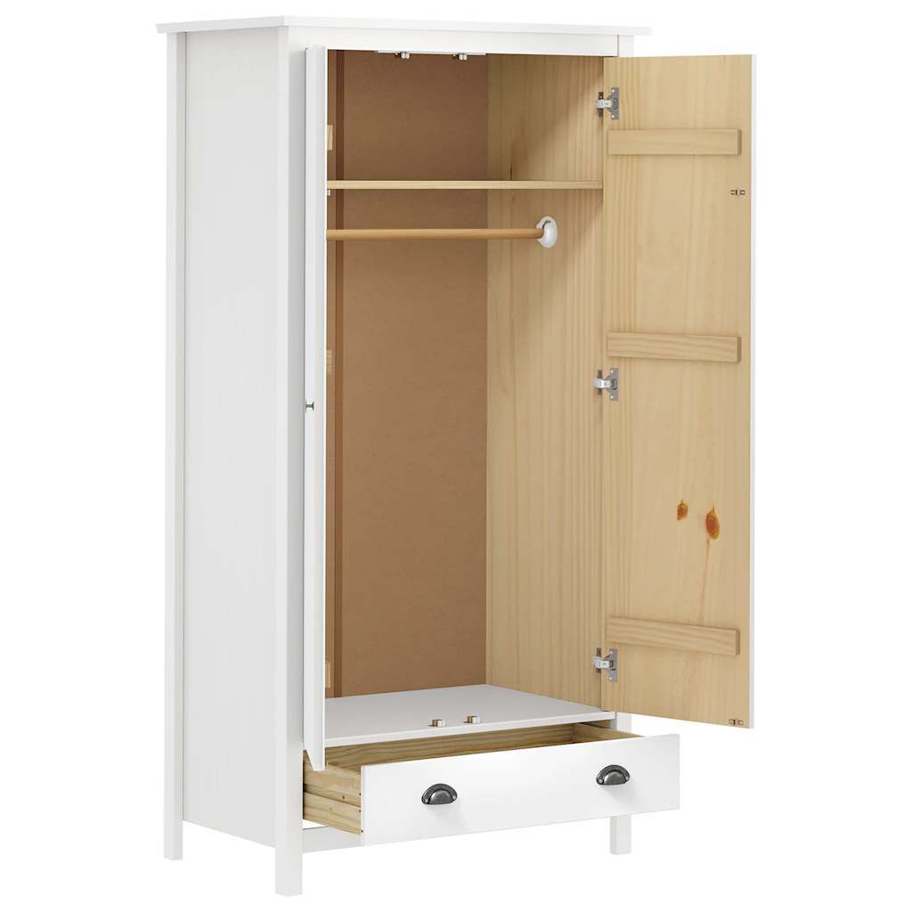 vidaXL Ντουλάπα Hill Δίφυλλη Λευκή 89x50x170 εκ. Μασίφ Ξύλο Πεύκου