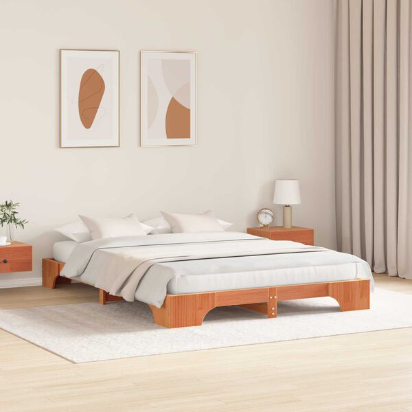 vidaXL Κρεβάτι Καφέ κερωμένο Μασίφ ξύλο 150 x 200 εκ Ανθεκτικό Κρεβάτι