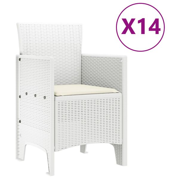 vidaXL Σετ Τραπεζαρίας Κήπου 15 Τεμαχίων με Μαξιλάρια Λευκό Πολυ Ράταν