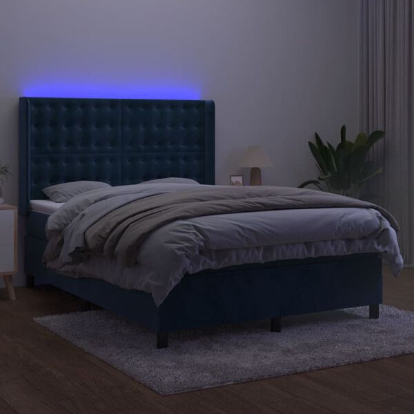 vidaXL &Kappa;&rho;&epsilon;&beta;ά&tau;&iota; Boxspring &mu;&epsilon; &Sigma;&tau;&rho;ώ&mu;&alpha; & LED &Sigma;&kappa;. &Mu;&pi;&lambda;&epsilon; 140x190&epsilon;&kappa;. &Beta;&epsilon;&lambda;&omicron;ύ&delta;&iota;&nu;&omicron;