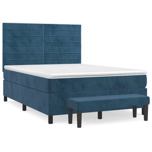 vidaXL Κρεβάτι Boxspring με Στρώμα Σκούρο Μπλε 140x190 εκ. Βελούδινο