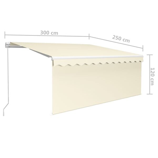 vidaXL Τέντα Συρόμενη Χειροκίνητη με Σκίαστρο & LED Κρεμ 3 x 2,5 μ.