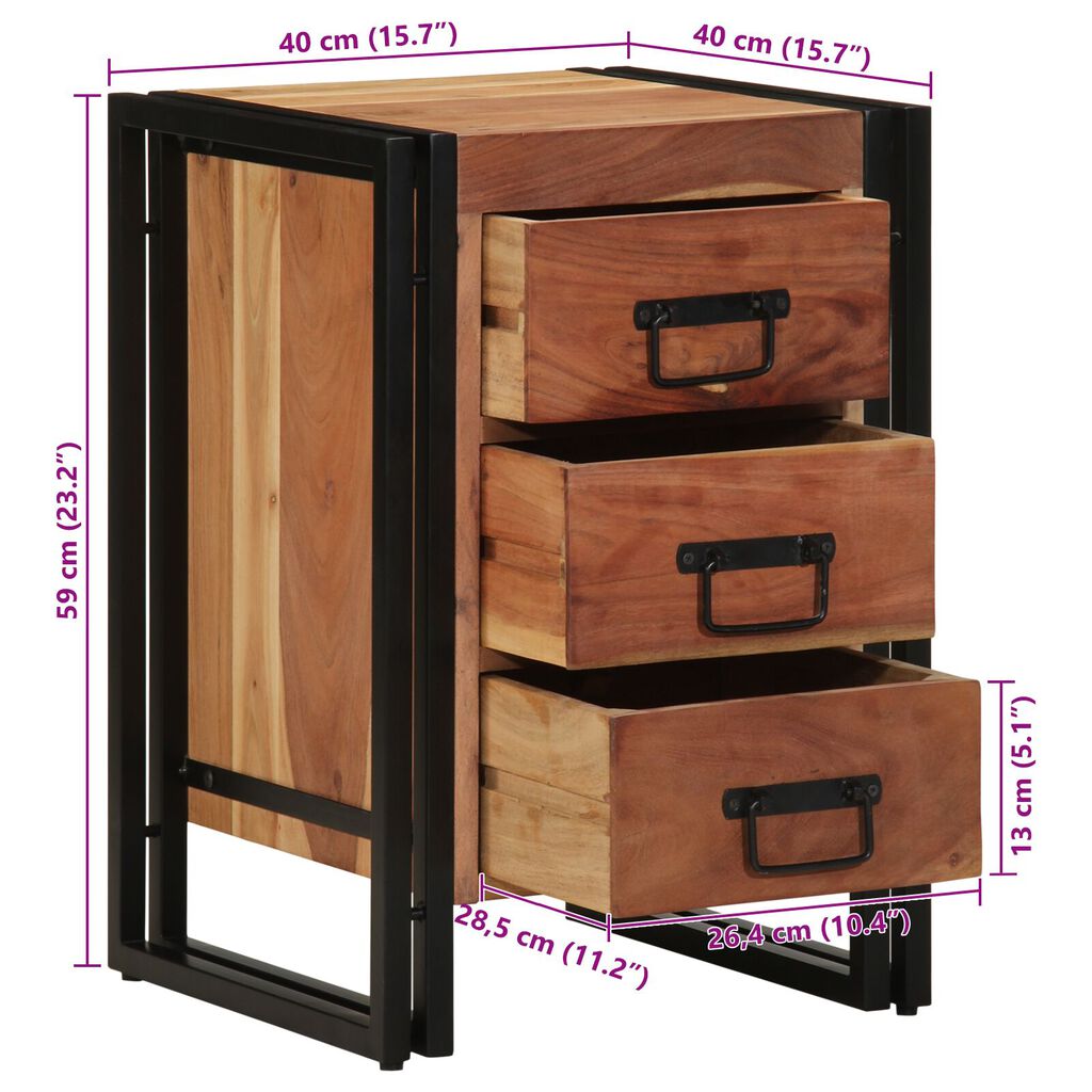 vidaXL Κομοδίνο 40x40x59 εκ Μασίφ ξύλο ακακίας