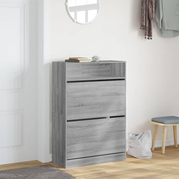 vidaXL Παπουτσοθήκη με 2 Ανακλ. Συρτάρια Γκρι Sonoma 80x34x116 εκ.
