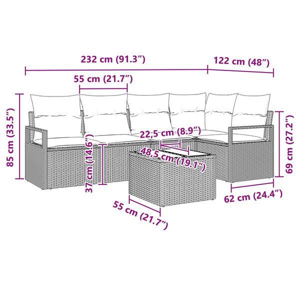 vidaXL Σετ Καναπέ Κήπου 6 pcs Μαύρο Πολυ ράταν