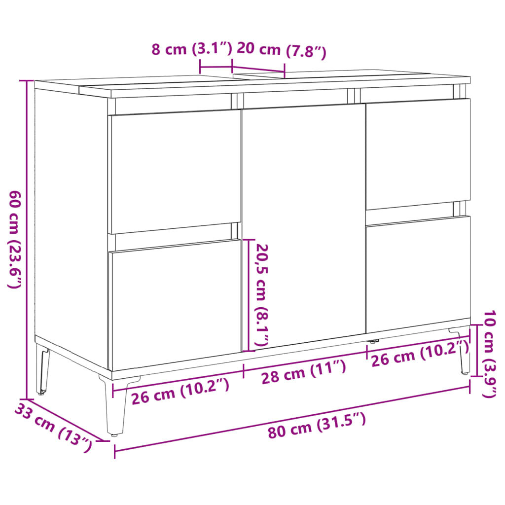 vidaXL Ντουλάπι Νιπτήρα Γκρι Σκυρ. 80 x 33 x 60 εκ. Επεξεργασμένο Ξύλο