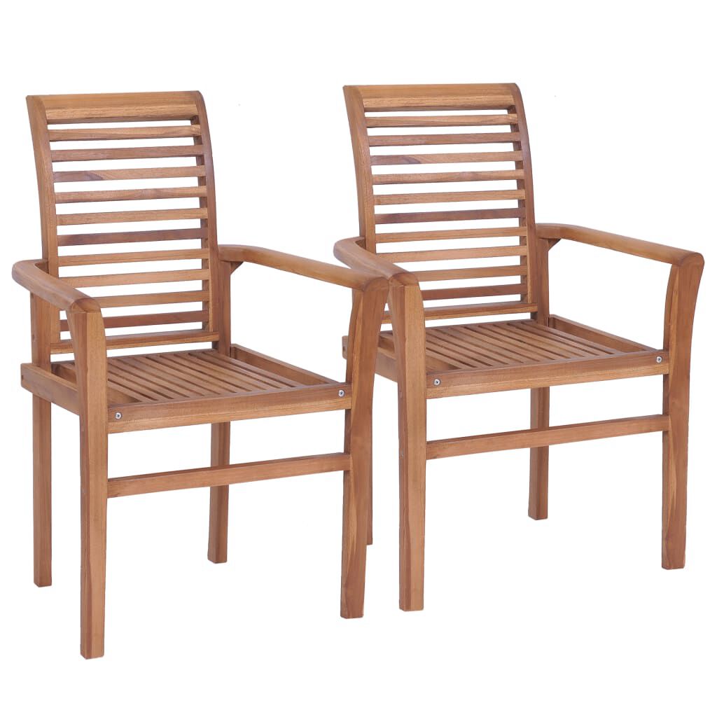 vidaXL Καρέκλες Τραπεζαρίας 2 τεμ Μασίφ Ξύλο Teak Λευκά Κρεμ Μαξιλάρια