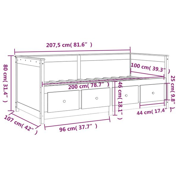 820387 vidaXL Καναπές Κρεβάτι Μαύρο 100x200 εκ. από Μασίφ Ξύλο Πεύκου