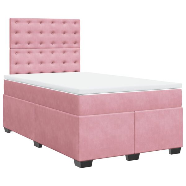 vidaXL Κρεβάτι Boxspring με Στρώμα Ροζ 120x200 εκ. Βελούδινο