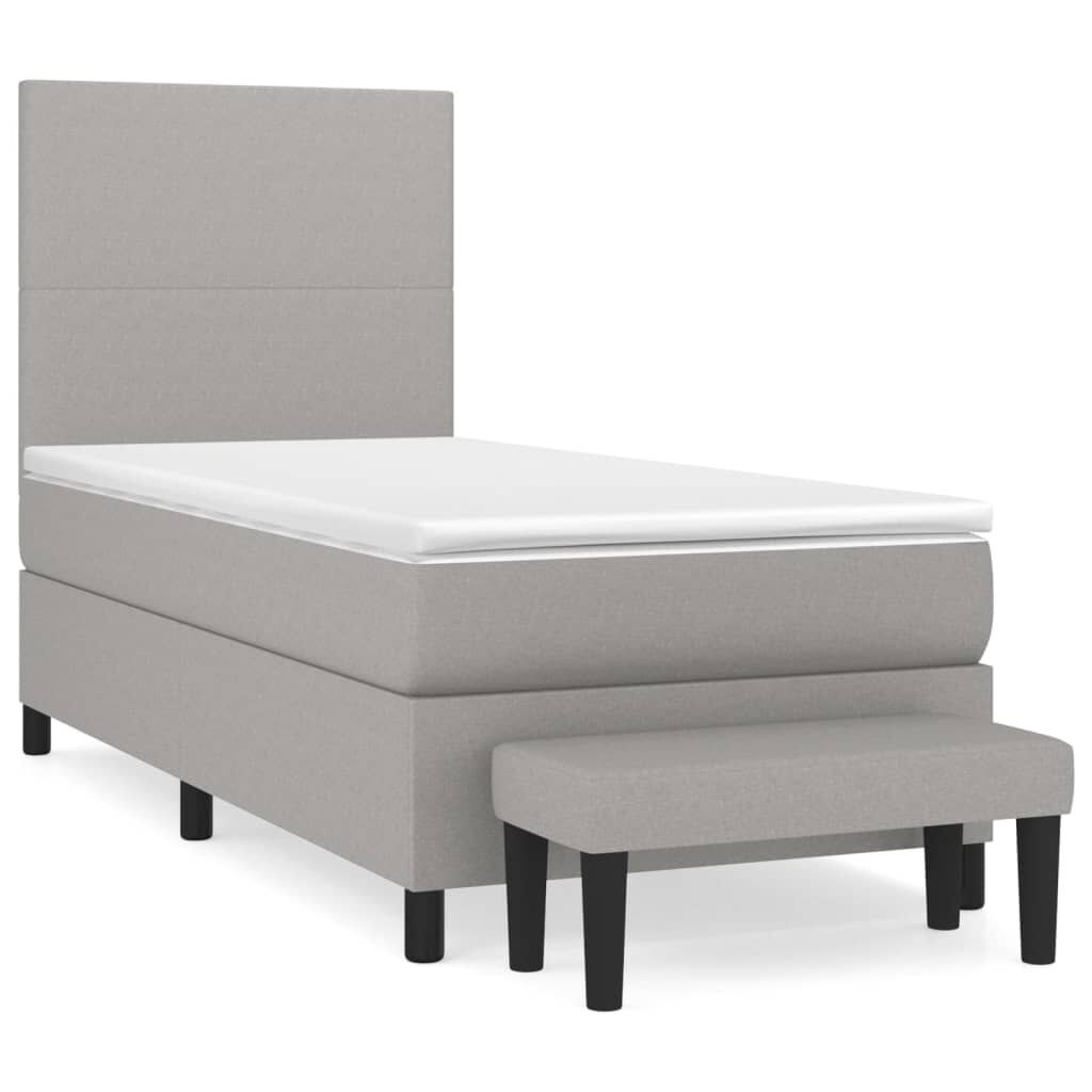 vidaXL Κρεβάτι Boxspring με Στρώμα Ανοιχτό Γκρι 90x200 εκ. Υφασμάτινο
