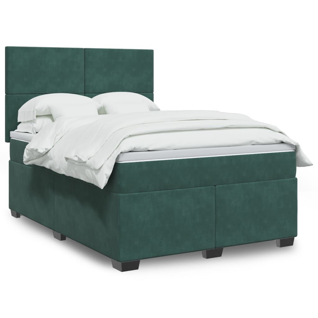 vidaXL Κρεβάτι Boxspring με Στρώμα Σκούρο Πράσινο 160x200εκ. Βελούδινο
