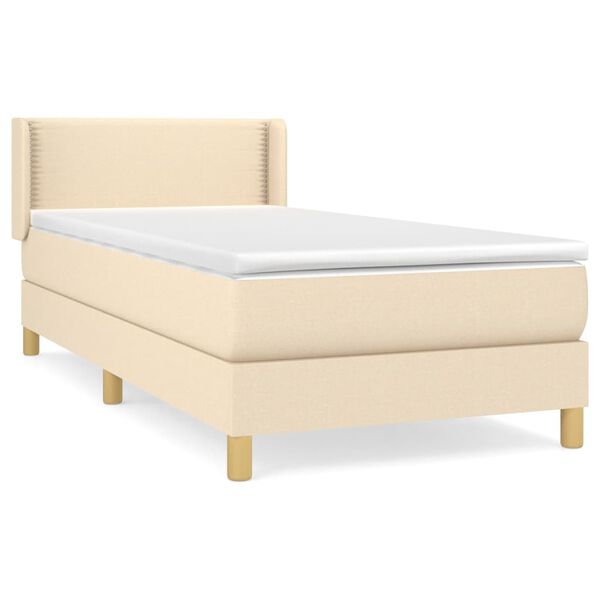 vidaXL Κρεβάτι Boxspring με Στρώμα Κρεμ 90x200 εκ.Υφασμάτινο