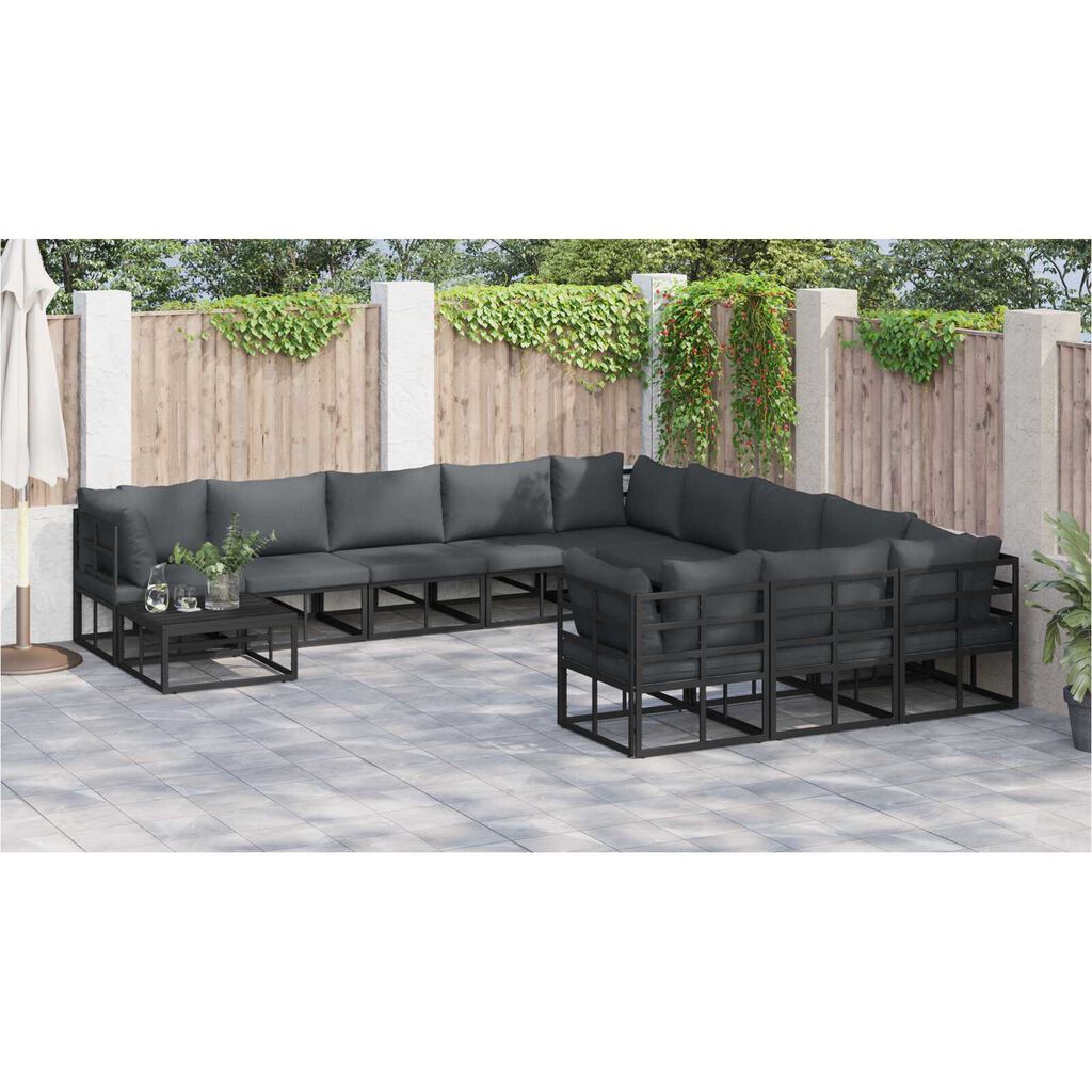 vidaXL Σετ Καναπέ Κήπου 11 pcs Μαύρο 70 x 70 x 32 εκ Αλουμίνιο