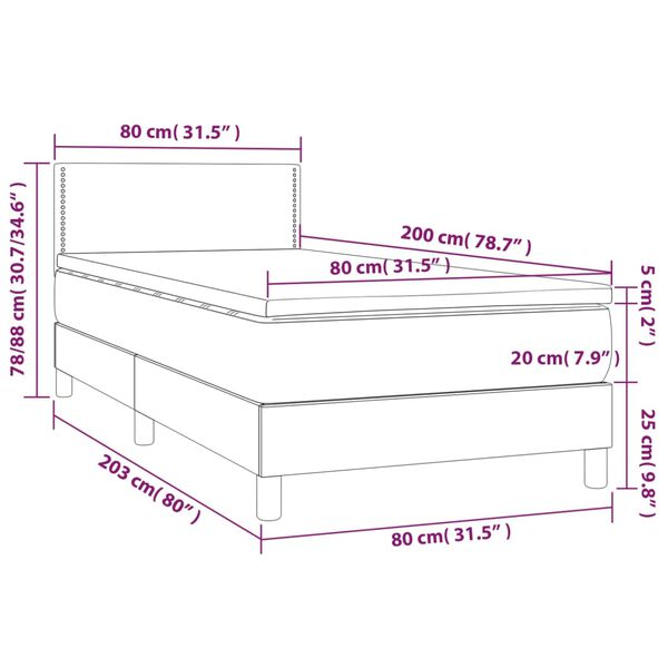 vidaXL Κρεβάτι Boxspring με Στρώμα & LED Λευκό 80x200 εκ. Συνθ. Δέρμα
