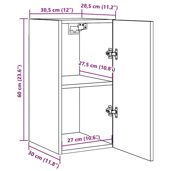 vidaXL Έπιπλο Τηλεόρασης Γκρι Σκυροδ. 30,5x30x60 εκ. από Επεξ. Ξύλο