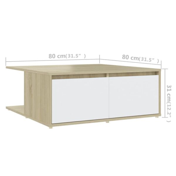 vidaXL Τραπεζάκι Σαλονιού Λευκό/Sonoma Δρυς 80x80x31 εκ. Επεξ. Ξύλο