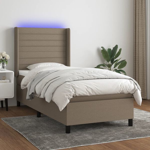 vidaXL &Kappa;&rho;&epsilon;&beta;ά&tau;&iota; Boxspring &mu;&epsilon; &Sigma;&tau;&rho;ώ&mu;&alpha; & LED Taupe 80x200 &epsilon;&kappa;. &Upsilon;&phi;&alpha;&sigma;&mu;ά&tau;&iota;&nu;&omicron;
