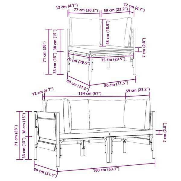 vidaXL Εξωτερικά Έπιπλα με μαξιλάρι με μαξιλάρι 2 pcs Ανθρακί Ατσάλι