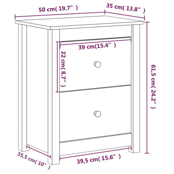 vidaXL Κομοδίνο 50 x 35 x 61,5 εκ. από Μασίφ Ξύλο Πεύκου