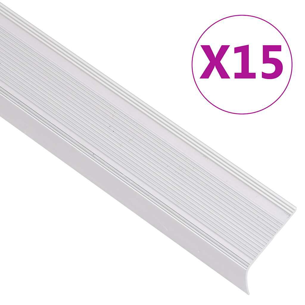 vidaXL Προφίλ για Σκαλοπάτια Σχήμα Γ 15 τεμ. Ασημί 90 εκ. Αλουμινίου