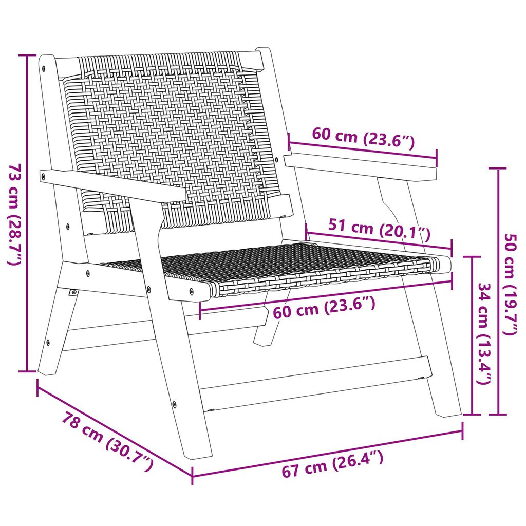vidaXL Καρέκλες Κήπου 2 τμχ Μαύρες 76x67x73.5 εκ. Μασίφ Ξύλο Ακακίας