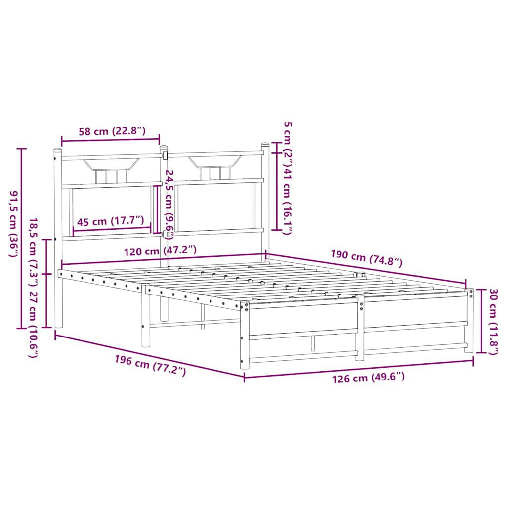 vidaXL Πλαίσιο Κρεβατιού Χωρ. Στρώμα Sonoma Δρυς 120x190 εκ Επ. Ξύλο