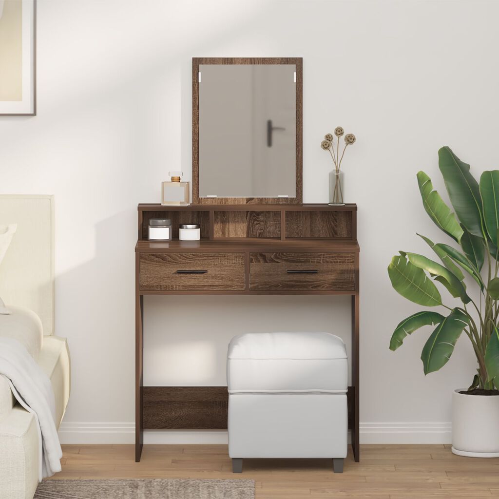 vidaXL Τραπέζι Μακιγιάζ με Συρτάρια Καφέ Δρυς 79x41x140 εκ.