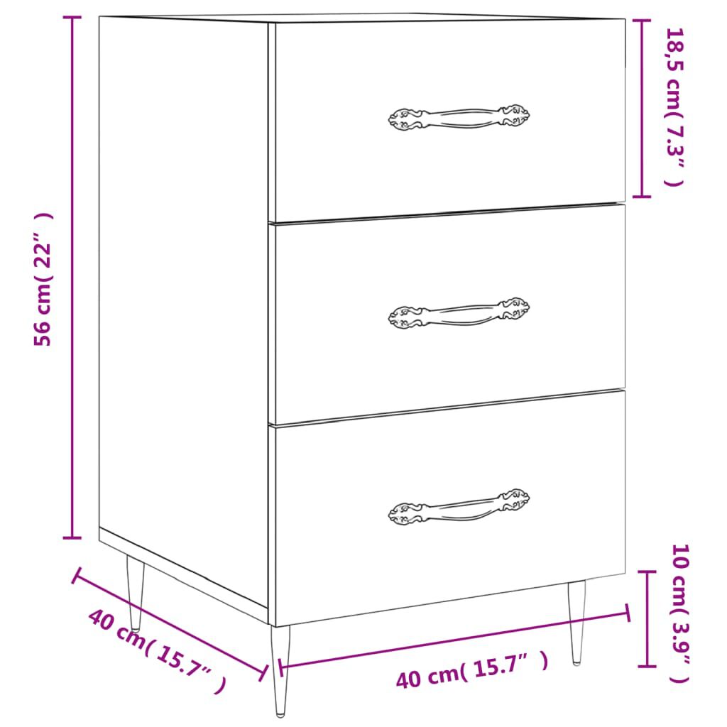 vidaXL Κομοδίνο Γυαλ. Λευκό 40 x 40 x 66 εκ. από Επεξεργασμένο Ξύλο
