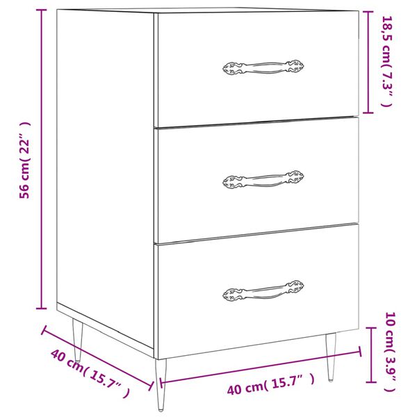 vidaXL Κομοδίνο Γυαλ. Λευκό 40 x 40 x 66 εκ. από Επεξεργασμένο Ξύλο