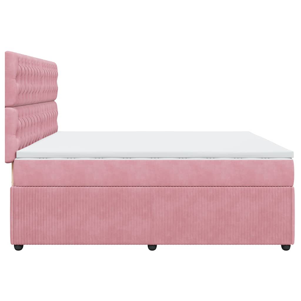 vidaXL Κρεβάτι Boxspring με Στρώμα Ροζ 200x200 εκ. Βελούδινο