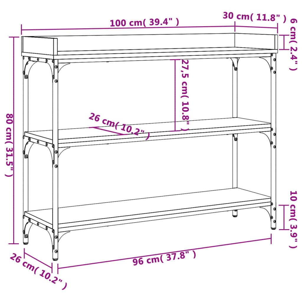 vidaXL Τραπέζι Κονσόλα με Ράφια Καφέ Δρυς 100 x 30 x 80 εκ.