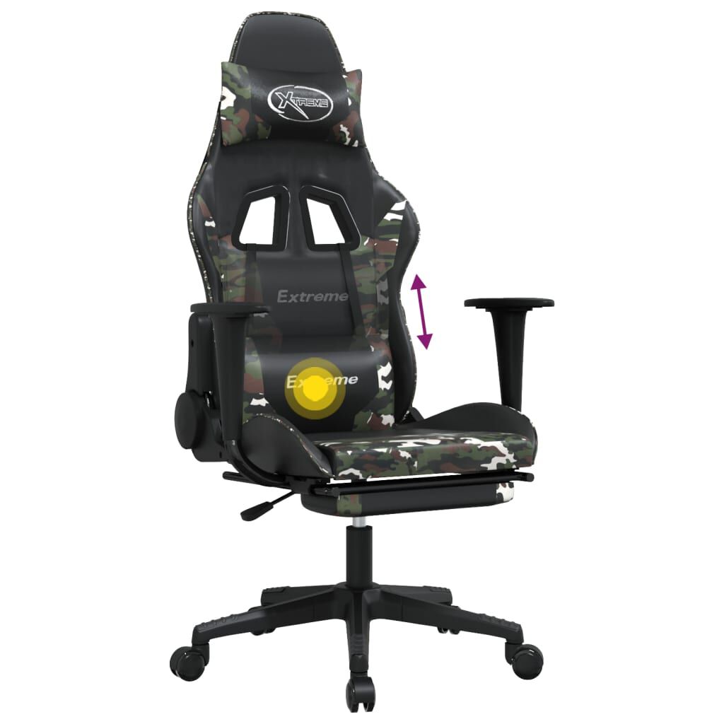 vidaXL Καρέκλα Gaming Μασάζ Υποπόδιο Μαύρος Παραλλαγή Συνθετικό Δέρμα