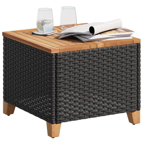vidaXL Τραπέζι Κήπου Μαύρο 45x45x37 εκ. Συνθετικό Ρατάν/Ξύλο Ακακίας