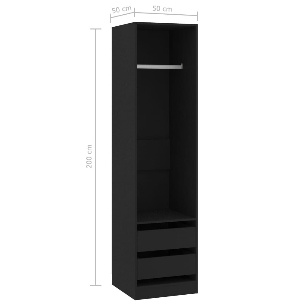 vidaXL Ντουλάπα με Συρτάρια Μαύρη 50 x 50 x 200 εκ. από Επεξ. Ξύλο