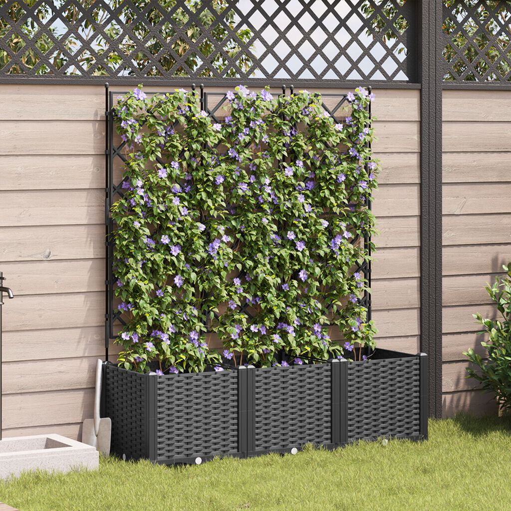 vidaXL Γλάστρα Κήπου με Τρέλλις 3 τμχ Μαύρη 120x40x143 εκ.