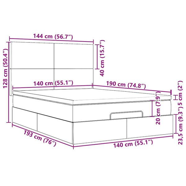 vidaXL Οθωμανικό κρεβάτι με στρώμα & LEDs Σκούρο γκρι 140x190cm Ύφασμα