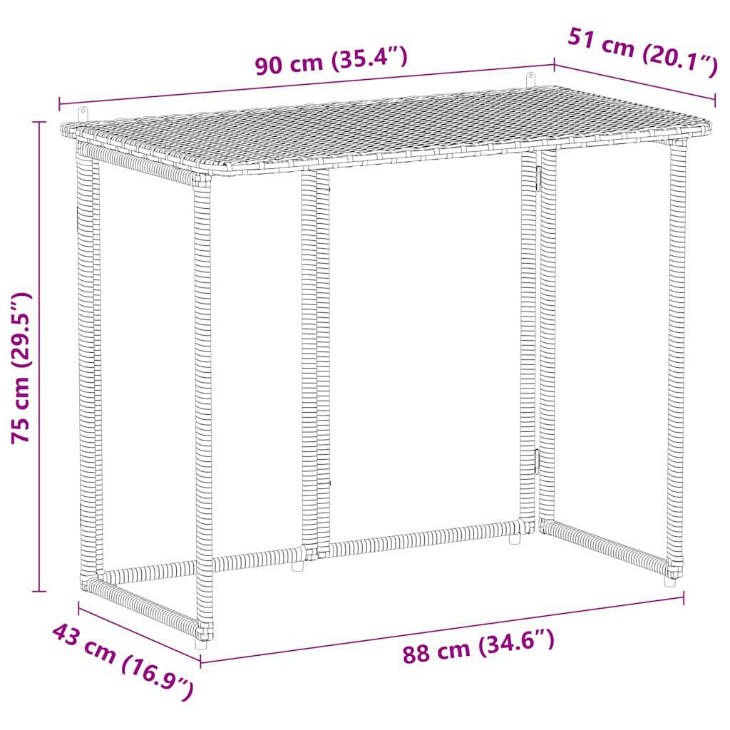 vidaXL Πτυσσόμενο τραπέζι κήπου Μπεζ 90x51x75 cm Poly Rattan
