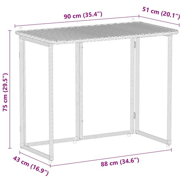 vidaXL Πτυσσόμενο τραπέζι κήπου Μπεζ 90x51x75 cm Poly Rattan