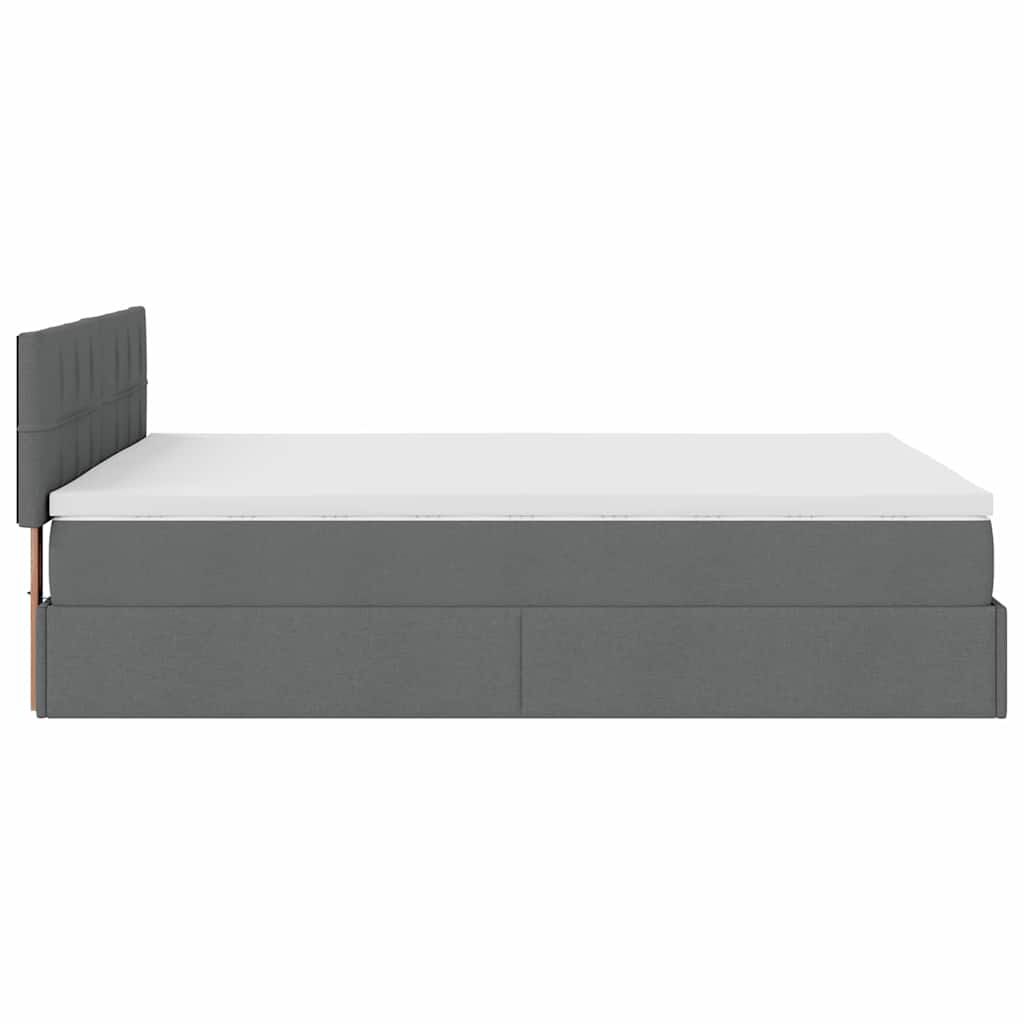vidaXL Οθωμανικό κρεβάτι με στρώμα & LEDs Σκούρο γκρι 140x200cm Ύφασμα